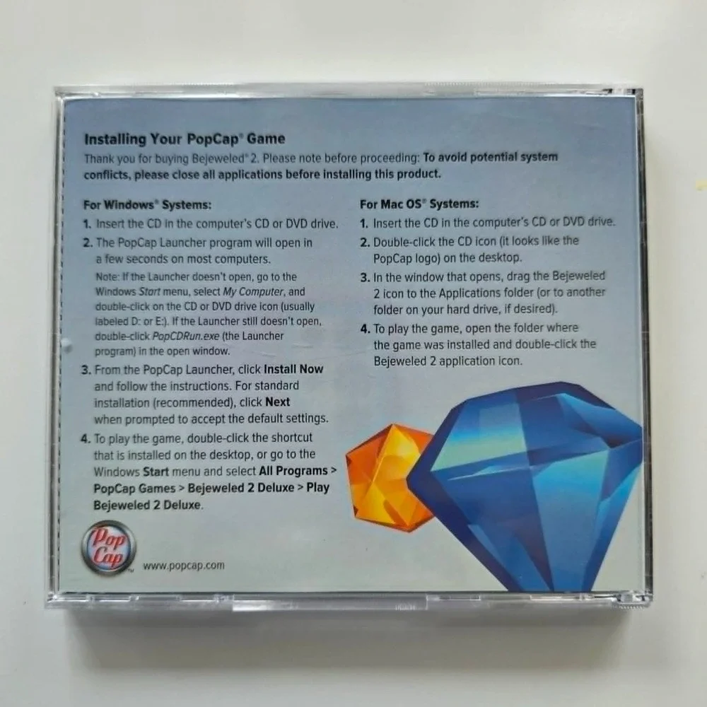 Bejeweled 2 (Windows/Mac, 2004) PopCap Games Gem Tile Matching Puzzle Game